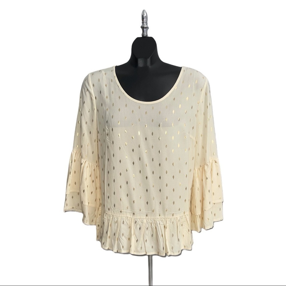 Nwt SOLITAIRE Peasant Style Top w/Ruffled Sleeve